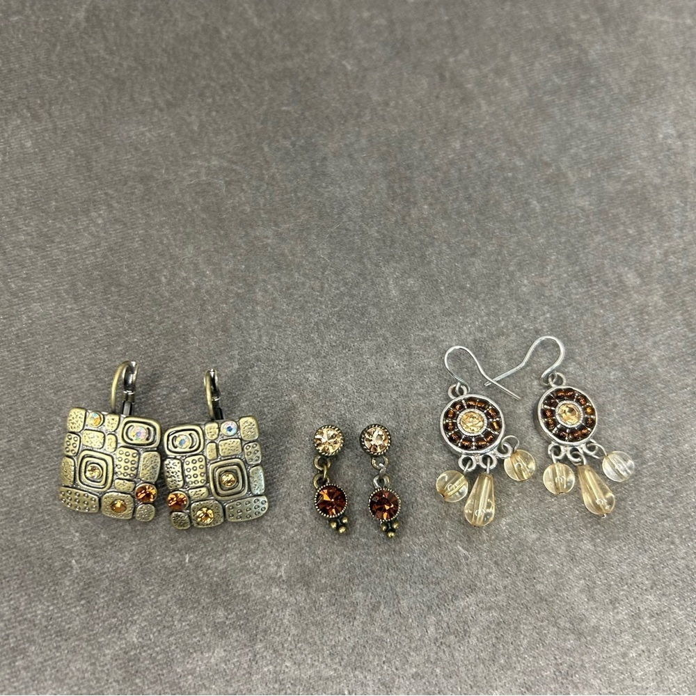 Bundle of bronze brass tone Crystal rhinestone dangling earrings